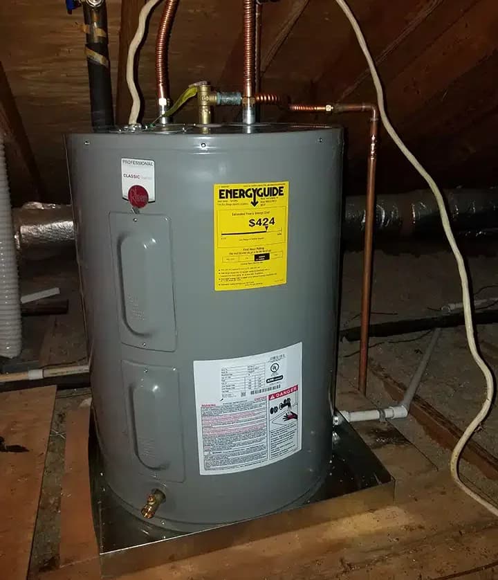 Short water heater in attic in Sugar Land, TX.